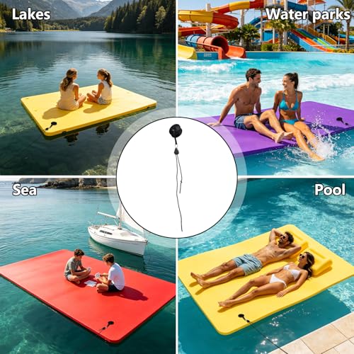 13Ft Adjustable Floating Water Mat Tether Kit(Exclude Mats) | Portable Lily Pad Anchor Accessories Floating Mat Holder Grommet with Adjustable Tow Rope for All Foam Water Pads