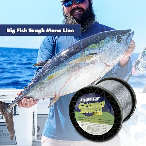 HI-SEAS Grand Slam Monofilament Fishing Line - Strong & Abrasion Resistant in Clear, Pink, Green, Smoke Blue, Fluorescent Yellow Freshwater & Saltwater - 5 lb Spool - color: Smoke Blue, style: 200 Lb Test, 1.50 Mm Dia, 1225 Yd
