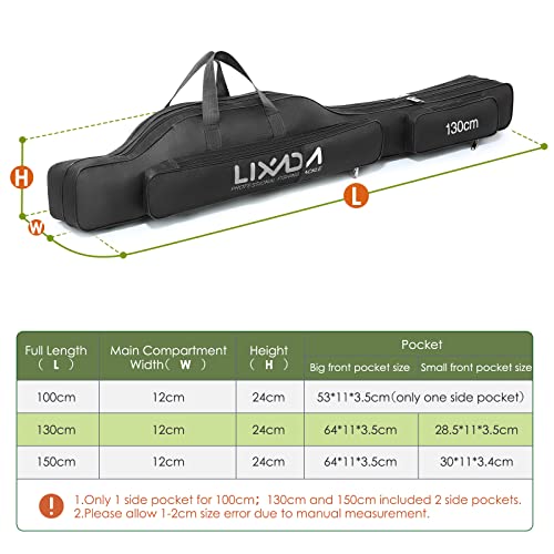 Lixada Fishing Rod Case, Portable Folding Fishing Rod Case Fishing Pole Reel Storage Bag Fishing Gears Organizer - size: 130cm