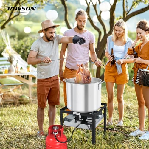 ROVSUN 80QT Turkey Fryer with 150,000BTU Propane Stove, Aluminum Seafood Crawfish Boiler Steamer & Deep Fryer with Basket, 10PSI CSA Certified Regulator & Lifting Hook for Outdoor Backyard Cooking - size: 80QT