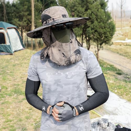 Sun Hat Unisex Face Coverage Shield Neck Flap Cap Garden Lawn Work Sports Hiking Fishing Hats - color: Khaki Ink Wash Pattern