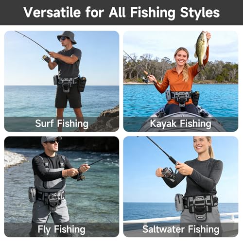 SANLIKE Adjustable Wading Fishing Belt Multi-Pocket Waist Rod Holder Tackle | 35–53in adjustable waist strap, soft mesh padding cuts fatigue, saltproof thick webbing, multi hooks for tackle mounting - color: Gray T2