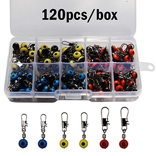 Fishing Line Sinker Slides Fishing Float Connector Rolling Swivels with Interlock Snaps Red/Yellow/Blue - size: 60pcs/box