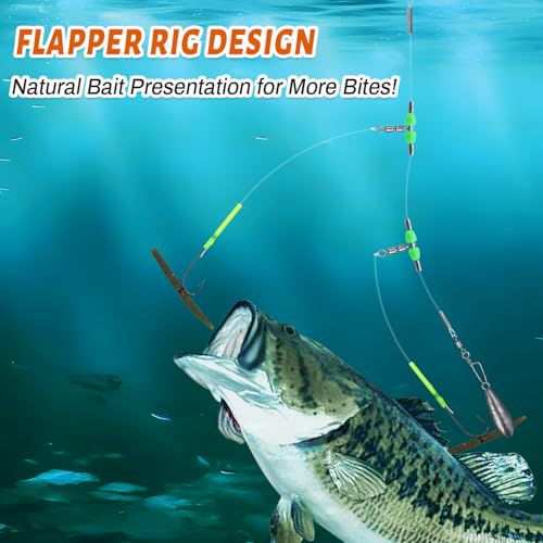 Narcissus 5PCS Sea Fishing Rigs, Pre-Tied Flapper with Size 1/0 & 2/0 Hooks, Anti-Tangle Snap, 1-3 Hooks, Gaps (45cm, 52cm, 80cm), Ready for Beach Fishing - color: 5pcs- 2 hooks- size 1- 52cm gap