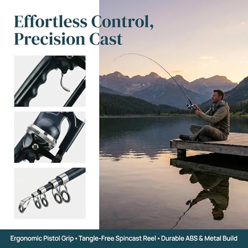 Mini Rod & Reel Combo 5.6ft-Foldable Telescopic Rod - Ultra Compact Mini Fishing Gear - Pocket-Sized Portable - for Travel Hiking Backpacking - Includes Smooth Reel