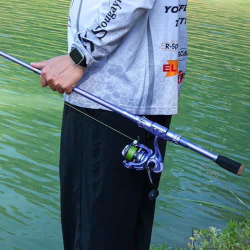 Sougayilang Fishing Rod and Reel Combos Carbon Fiber Telescopic Fishing Pole with Smooth Reel Combo Saltwater Freshwater Kit - color: Purple Rod and Reel 2Pack, size: 1.8m/5.91ft