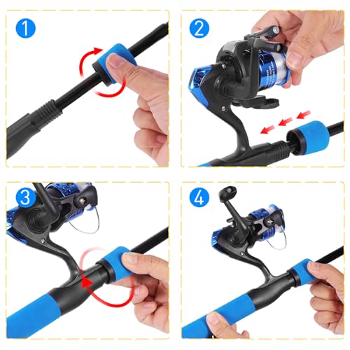 Kids Fishing Pole Kit, 59'' Telescopic Rod and Reel Beginner Combo with Spincast Reel,Tackle Box, Carrier Bag,Fishing Gear for Boys,Girls, Toddler,Youth - color: Blue