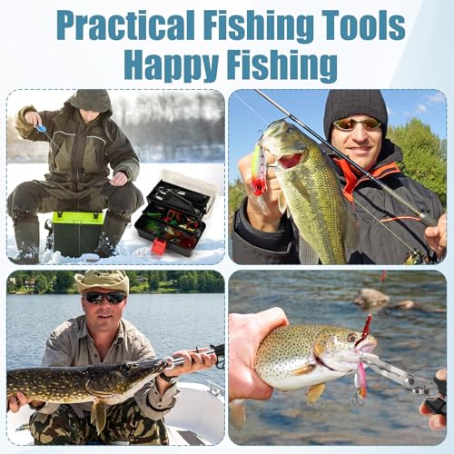 RoundFunny 3 Layers Fishing Tackle Box 414 Pcs Fishing Gift Lures Gear Kit with Tackle Included Pliers Lip Gripper Bait Hook Accessories for Beginner Fisherman Women Men, Fit Bass Trout - color: Black