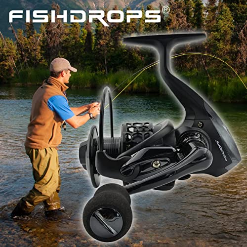 Fishdrops Spinning Fishing Reels 12+1BB Ultra Lightweight Carved Aluminum Spool Reels Affordable Smooth Spinning Reels - size: Size7000