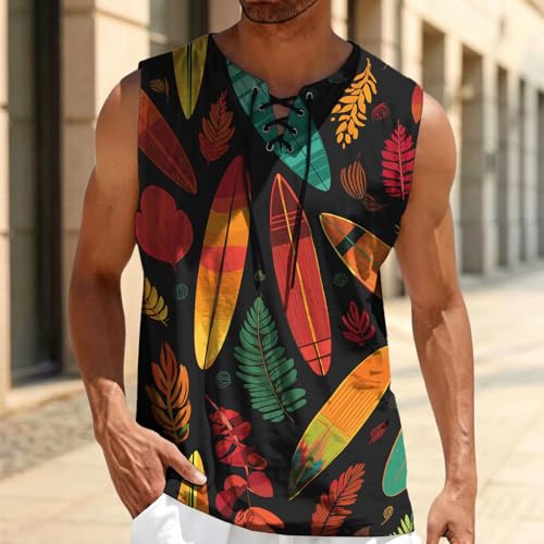 MARSVOVO Mens Print V-Neck Tank Tops Casual Lace-Up Loose Fit Graphic Vest Lightweight Breathable Sleeveless Shirts - color: Pattern Y, size: 5X-Large