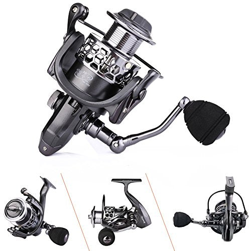 Sougayilang Fishing Reel 13+1BB Light Weight Ultra Smooth Aluminum Spinning Fishing Reel with Free Spare Graphite Spool - color: Silver, Black, size: XY1000