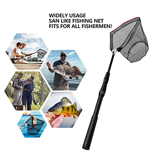 SAN Like Fishing Net Fish Landing Nets Collapsible Telescopic Sturdy Pole Handle for Saltwater Freshwater Extending to 36/43/71/98inches - color: Black, size: Small