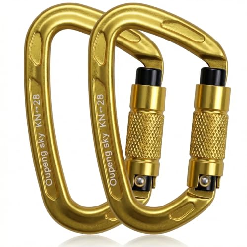 Oupeng sky Auto Locking Carabiner Clips - 28KN (6172lbs) Heavy Duty Caribeaners, Large Carabiner Clip for Keychains,Hammock,Camping, Gym, Hiking, Outdoor ,Dog Leash - color: 2 Gold