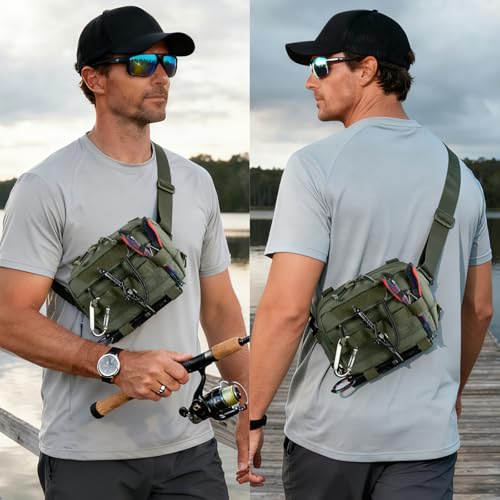 Outdoor Chest Bag for Men, Water-Resistant Fishing Chest Pack, Tactical Vest for Running, Cycling, Hiking - color: Green