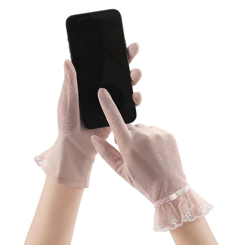 FGSS Summer Sunblock Gloves UV Protection Non-Slip Touchscreen Driving Gloves for Women Cyling Riding Outdoor - color: Pink Lace
