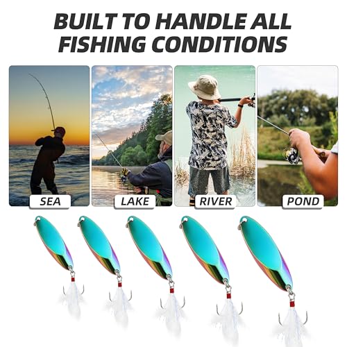 Jigging Spoon Fishing Lures 20/40PCS Kit – Metal Casting Spoon Lure Set with Treble Hooks, Mixed Sizes Spinner Baits for Saltwater & Freshwater Trout, Salmon, Bass - color: Holographic, size: Mixed Size 20PCS
