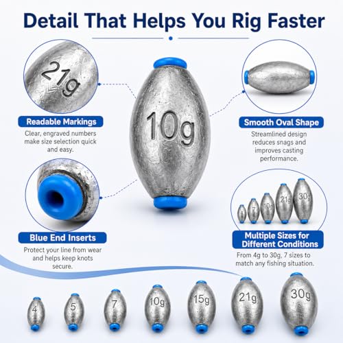 Egg Sinkers Fishing Weights Kit, 40/62pcs 6/7 Sizes Egg Sinker Assortment 1/8-1 oz, Slip Sinkers for Saltwater Freshwater Bass Catfish Fishing, Smooth Bore Lead Sinkers Weights with Tackle Box - size: 62 pcs / 7 Sizes