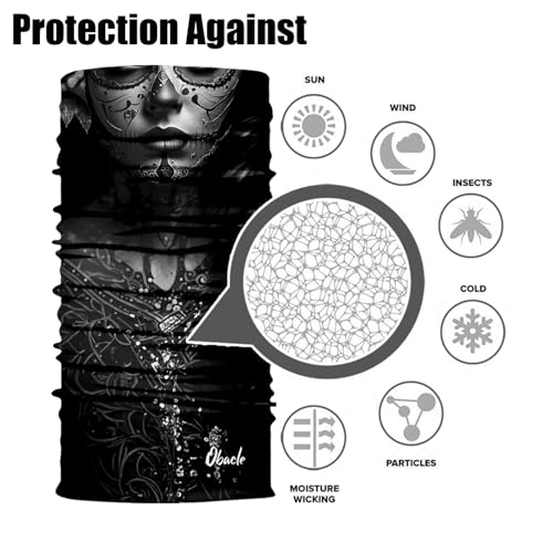 Obacle Skull Face Mask for Women Dust Wind Sun Protection Rave Festival Riding - color: Women Gray Face Nose Lips