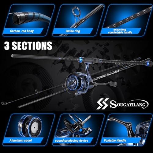 SOUGAYILANG Surf Fishing Rod and Reel Combo, Heavy 3-Piece Travel Spinning Rod with Reel for Red Drum, Striped Bass, Beach & Saltwater Fishing(9'/10'/11'/12') - color: blue, size: 11ft