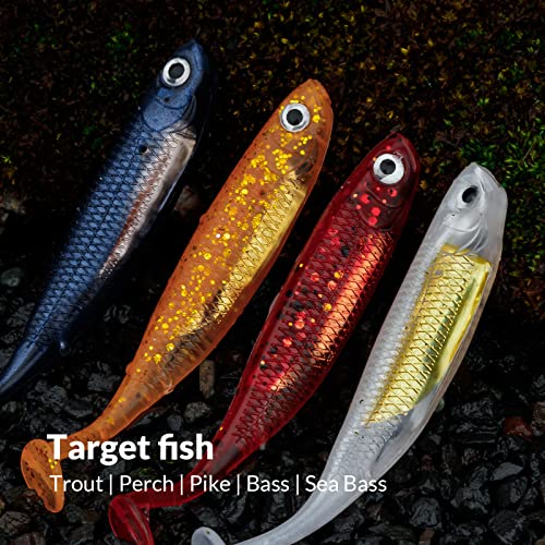 QualyQualy Soft Plastic Swimbait Paddle Tail Shad Lure Soft Bass Shad Bait Minnow Paddle Tail Swim Bait for Bass Trout Walleye Crappie - 2.75in, 3.14in, 3.94in, 5in - color: 11#, size: 3.94in - 5Pcs