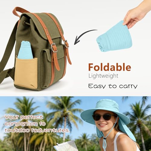 ZOORON Sun Hats for Men Women Fishing Hat with Neck Flap,UPF 50+ Sun Hat Waterproof Wide Brim Bucket Hats for Safari Hiking - color: 1-blue(neck Flap)