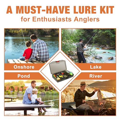 TRUSCEND Complete Fishing Accessories - Tackle Box with Tackle Included, Fishing Hooks, Jig Heads, Sinkers, Weights, Swivels, Snaps, Bobbers, Leaders - Fishing Gear Set for Bass Trout Panfish Walleye - color: E-128pcs Lures Kit