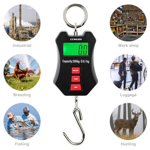 440lb/200kg Digital Crane Scale - Compact LCD Handheld Hanging Scale for Garage, Farm, Hunting, Fishing & More(200kg/Black) - color: Black(440lb/200kg)