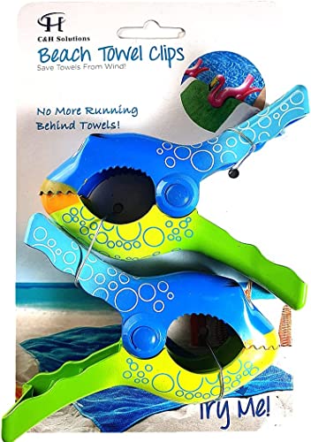 C&H Solutions 2 Set (4 Ct) Bubble Fish Beach Towel Clips Jumbo Size for Beach Chair, Cruise Beach Patio, Pool Accessories for Chairs, Household Clip, Baby Stroller