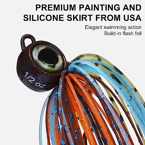 TRUSCEND Jigs Fishing Lures with Ultra Smooth Teflon Hook, Tour Grade Titanium Weed Guard Swim Jigs, Valuable Weedless Skirted Jig, Well-Made Lures for Crappie Bass Trout, Freshwater Fishing Gear - color: B2-1/2oz