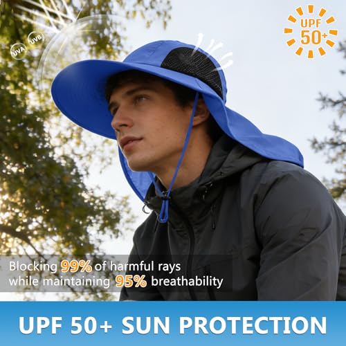Sun Hat for Men Women with Neck Flap,UPF 50+ UV Protective Hiking Fishing Hats,Wide Brim Sun Hat for Women&Men - color: 1pack-royalblue
