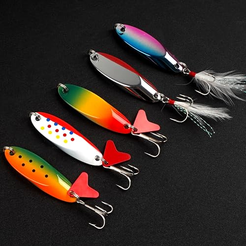 Fishing Lures Casting Spoon Lure, 5pcs Hard Metal Spoon Fishing Lures for Trout Bass Crappie Pike Walleye Saltwater Freshwater Fishing Gear 3/16oz-2oz - color: Painted-A, size: 2oz(50g)
