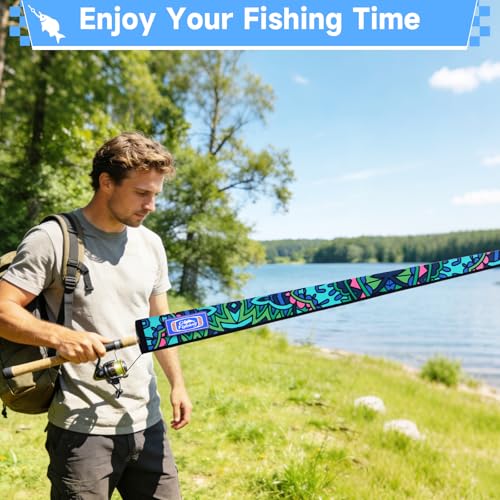 AZETIO Fishing Rod Socks, Neoprene Rod Sleeves Cover for Casting, Trolling, Spinning Poles - Lightproof Fishing Pole Sleeves with Hanging Loop & Lanyard - Fishing Rod Accessories (58in, 3 Patterns, B) : Sports & Outdoors