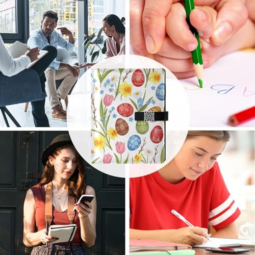 Easter Eggs Flowers Spring A5 PU Leather Refillable Binder,Business Notebook Travel Planner with Expandable Pockets,6-Ring,Pen Storage & Easy-Clean Surface for Daily Use - color: Easter Eggs Flowers Spring