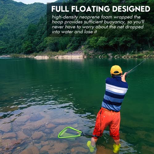 Black Paw Floating Fishing Net Foldable Telescopic Fish Landing Net with Built in Length Scale Rubber Coated for Kayak, Fly, Trout - color: B3:16" Hoop Size Green (Upgrade Telescopic Pole)