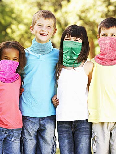 SATINIOR 4 Pieces Kids Summer Neck Gaiter Unisex Cooling Face Cover Scarf Breathable Sun Bandana Fishing Cycling Mask - color: Magenta, Pink, Green, Cyan