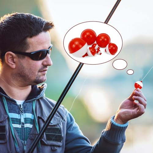 100 Pcs Fishing Float,Hard ABS Fishing Bobber,Red and White Bobbers,Push Button Round Buoy Floats for Tackle Accessories(Size: 0.75/1/1.5 Inch)