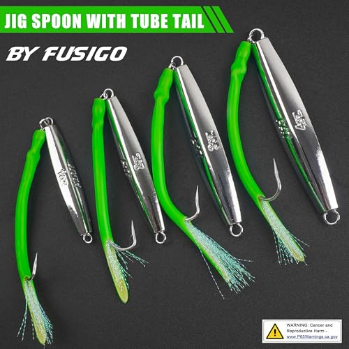 Diamond Jigs Saltwater Fishing Lures, 2Pack Casting Jigging Spoon with Tube Tail Striped Bass Metal Jig Spoons Deep Sea Offshore Surf Fishing 1oz-4oz - size: 1 Ounce, style: Green Tube, 2pack