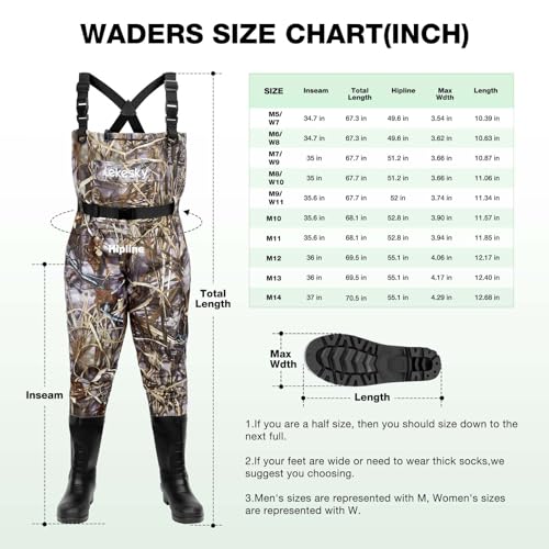 Lekesky Fly Fishing Chest Waders with Boots for Men Women, US Sizes 5–14,2-Ply Nylon/Pvc Waterproof Waders - color: Camo, size: M9/W11