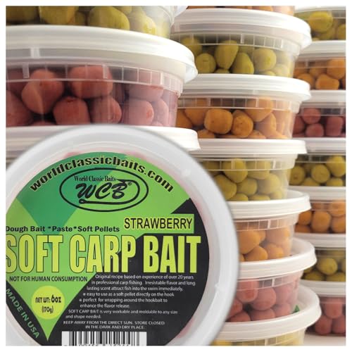 WCB Carp Baits Fishing Dough Bait Paste Soft Pellets - Soft Carp Bait - Ideal for Carp and Catfish Fishing - style: Flavor: Strawberry