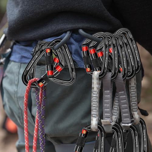 Oupeng sky Auto Locking Carabiner Clips - 28KN (6172lbs) Heavy Duty Caribeaners, Large Carabiner Clip for Keychains,Hammock,Camping, Gym, Hiking, Outdoor ,Dog Leash - color: 2 Black+Red