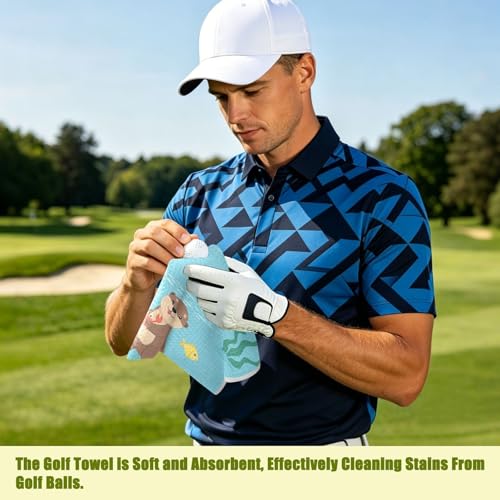 Otters Seaweed Fish Blue Pattern Magnetic Golf Towel for Golf Bags Microfiber Golf Essentials for Men Women with Carabiner Clip Attaches to Clubs and Carts, 17.7"x17.7"
