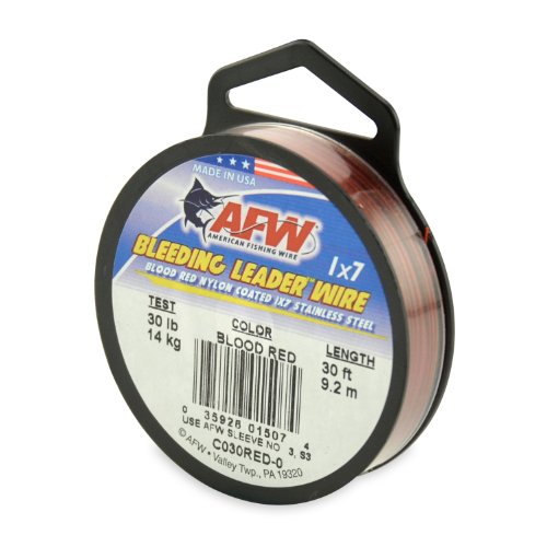 American Fishing Wire Bleeding Leader Blood Red Nylon Coated 1x7 Stainless Steel Leader Wire - size: 30 Feet, 30 Pound Test