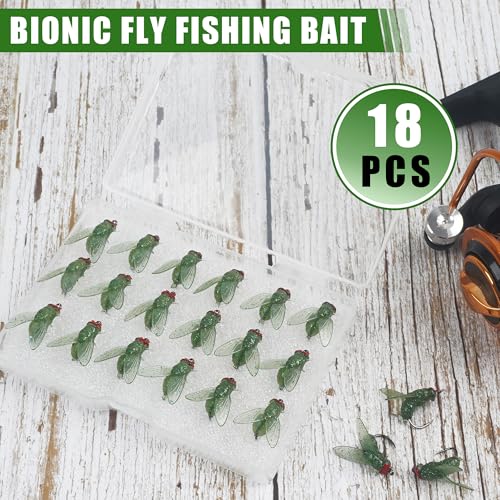 Bionic Fly Fishing Bait,18pcs/36pcs Trout Jig Swimbait Fly Hook Soft Bait Dry Flies Fly Fishing Lures Assortment Kit Attractant Fishing Gear Artificial Fishing Lure Panfish Lure Set - color: Green-18PCS