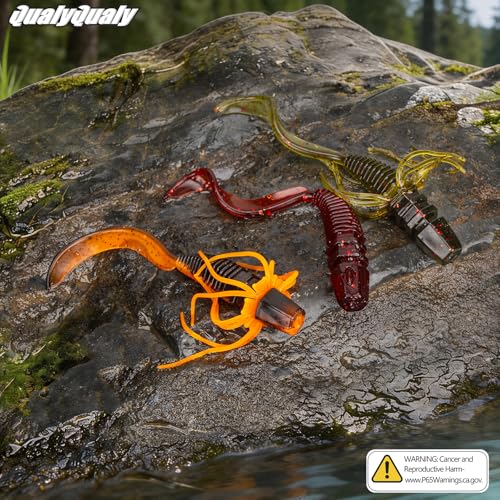QualyQualy Soft Fishing Lures Soft Plastic Kit with Skirt 10pcs Soft Bait Grub for Bass, Crappie Wacky Worms Baits Set 2.95" for Texas Carolina Rig Kit - color: Red -10pcs