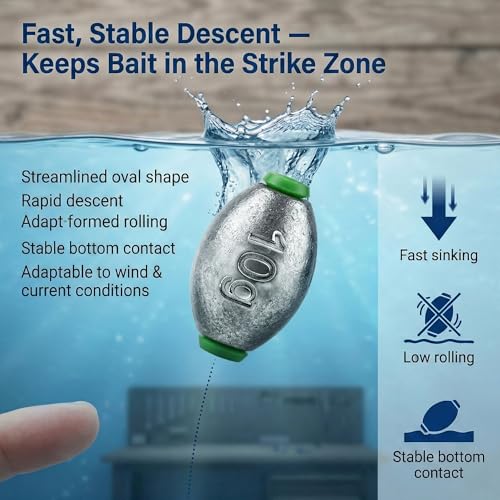 5size 36pcs/52pcs Egg Weights Kit – Slip Sinkers Assortment 1/8oz–1oz, Options, Fishing Weights Smooth Plastic‑Lined Large Bore, Partitioned Tackle Box, Fishing Weights for Shore & Boat - size: 36 Pack – 1/8oz to 1oz