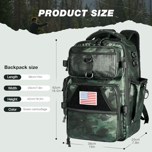 Ghosthorn Fishing Backpack with Tackle Boxes Fish Lip Gripper Pliers Lures Waterproof Tackle Bag with Rod Holder Fishing Gear - color: Tpu Green, size: Large