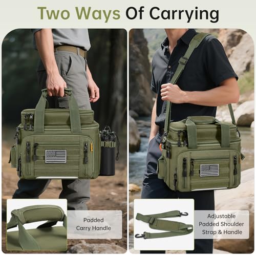 Fishing Tackle Bag - Holds 3400-3600 Size Tackle Boxes -Saltwater & Freshwater Fishing Bags - Padded Shoulder Strap Fishing Bags(Green) (Bag Only) - color: Green, style: Bag Only