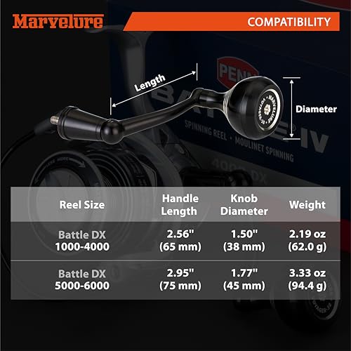 Foldable Power Handle for Penn Pursuit III IV, Battle III IV DX, Conflict I Spinning Fishing Reel Replacement Handle - size: For Battle III IV DX 5000-6000 Thread