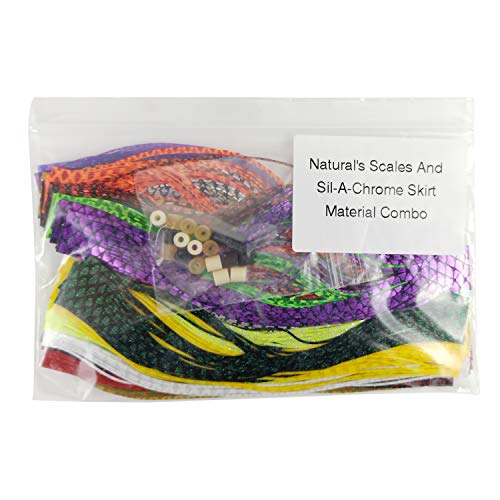 Riverruns Fishing Jig Lures Mixed Colors DIY Silicone Skirts for Jig, Regular Skirt Collars Included Fly Tying Material - color: D: 28pc Natural's Scales And Sil-A-Chrome Skirt Material Combo