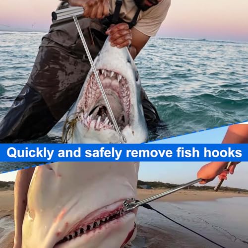 Stainless Steel Fishing Hook Remover,Dehooker Tool,Push/Pull Hook Remover,Anti-Lost Saltwater Dehooker Tool Shark Hook Remover - size: 24"